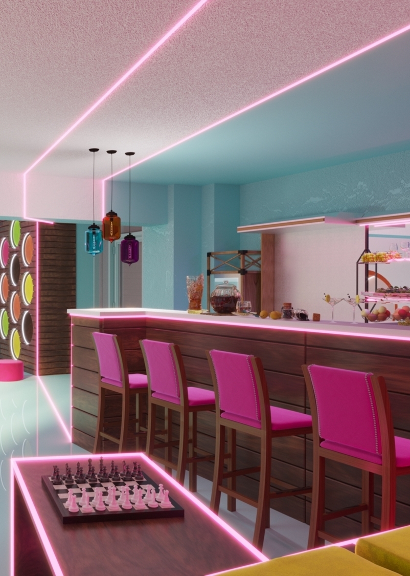 Проект дизайна интерьеров для курорта Alean Family Riviera в Анапе от Nosova Anastasia Design — авторские решения для гостиничных и общественных пространств.