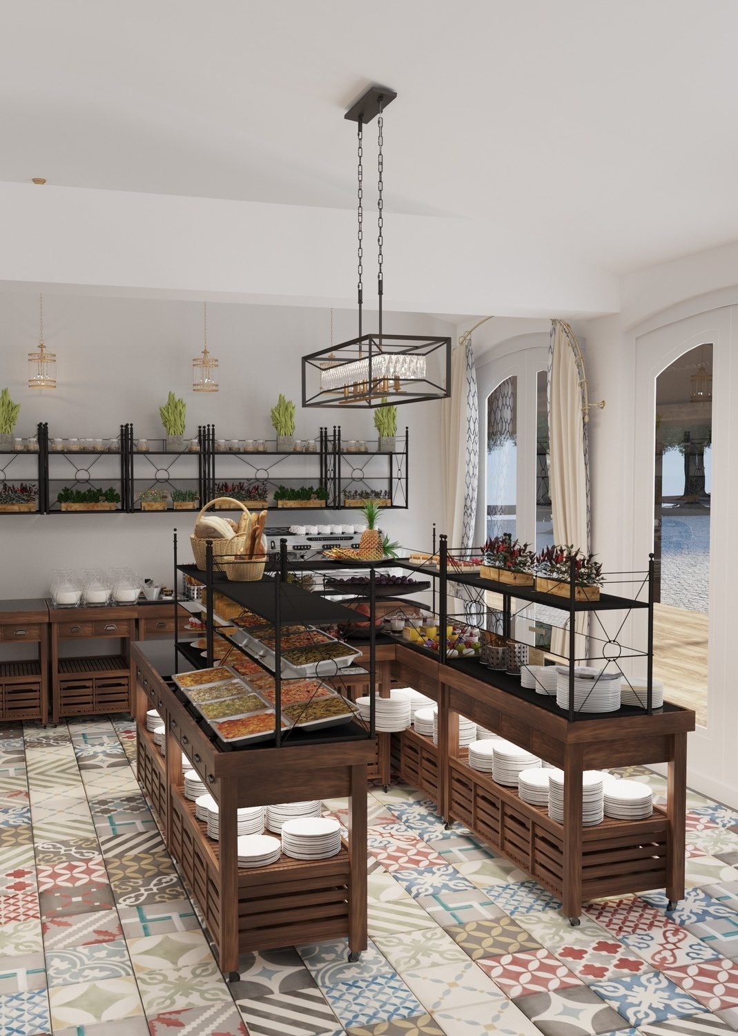 Проект дизайна интерьеров для курорта Alean Family Riviera в Анапе от Nosova Anastasia Design — авторские решения для гостиничных и общественных пространств.