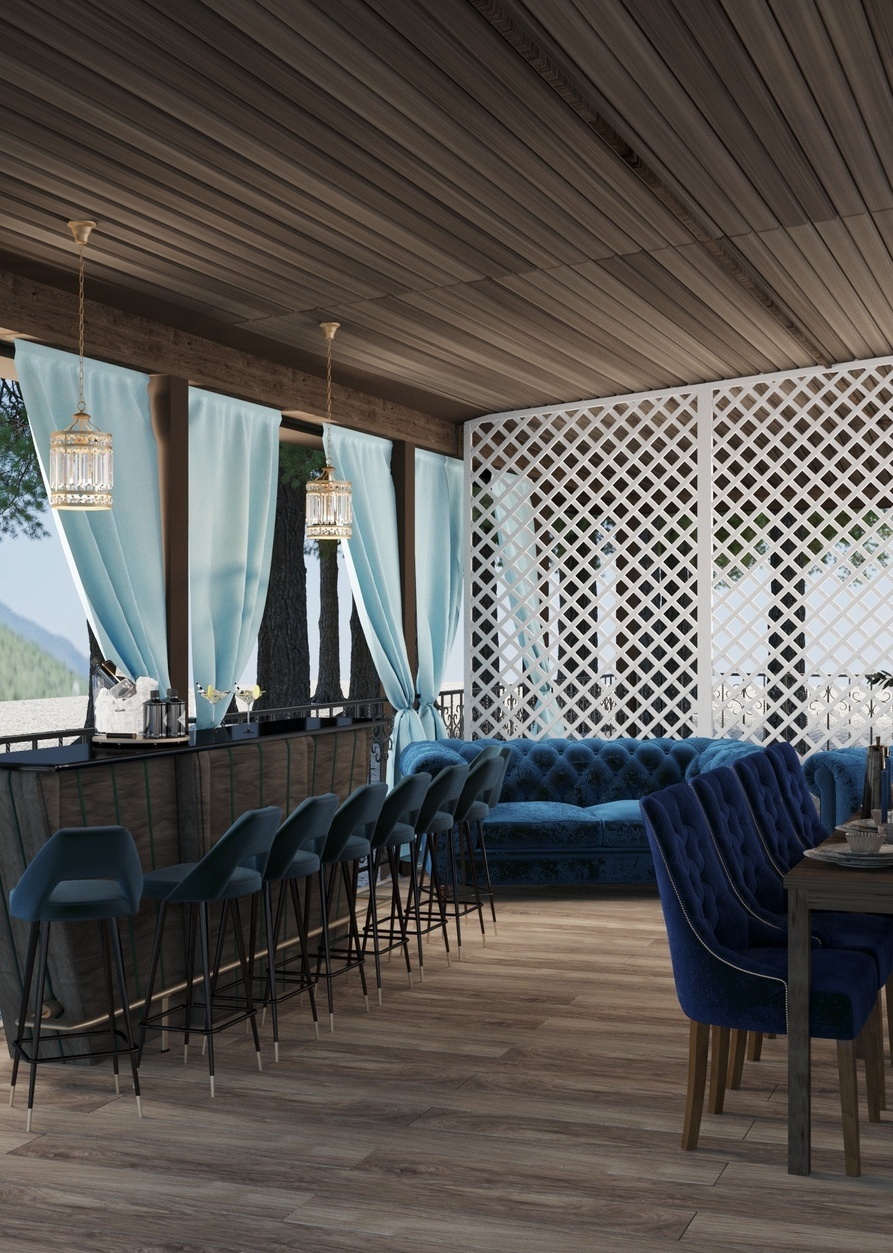 Проект дизайна интерьеров для курорта Alean Family Riviera в Анапе от Nosova Anastasia Design — авторские решения для гостиничных и общественных пространств.