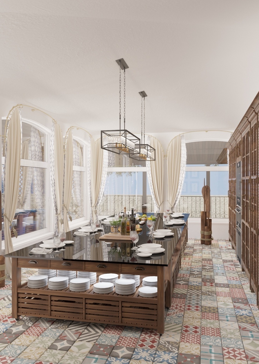 Проект дизайна интерьеров для курорта Alean Family Riviera в Анапе от Nosova Anastasia Design — авторские решения для гостиничных и общественных пространств.