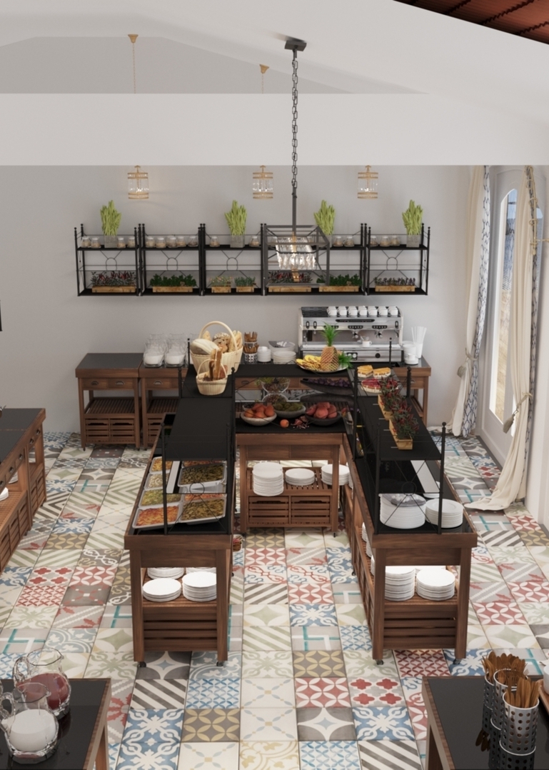 Проект дизайна интерьеров для курорта Alean Family Riviera в Анапе от Nosova Anastasia Design — авторские решения для гостиничных и общественных пространств.